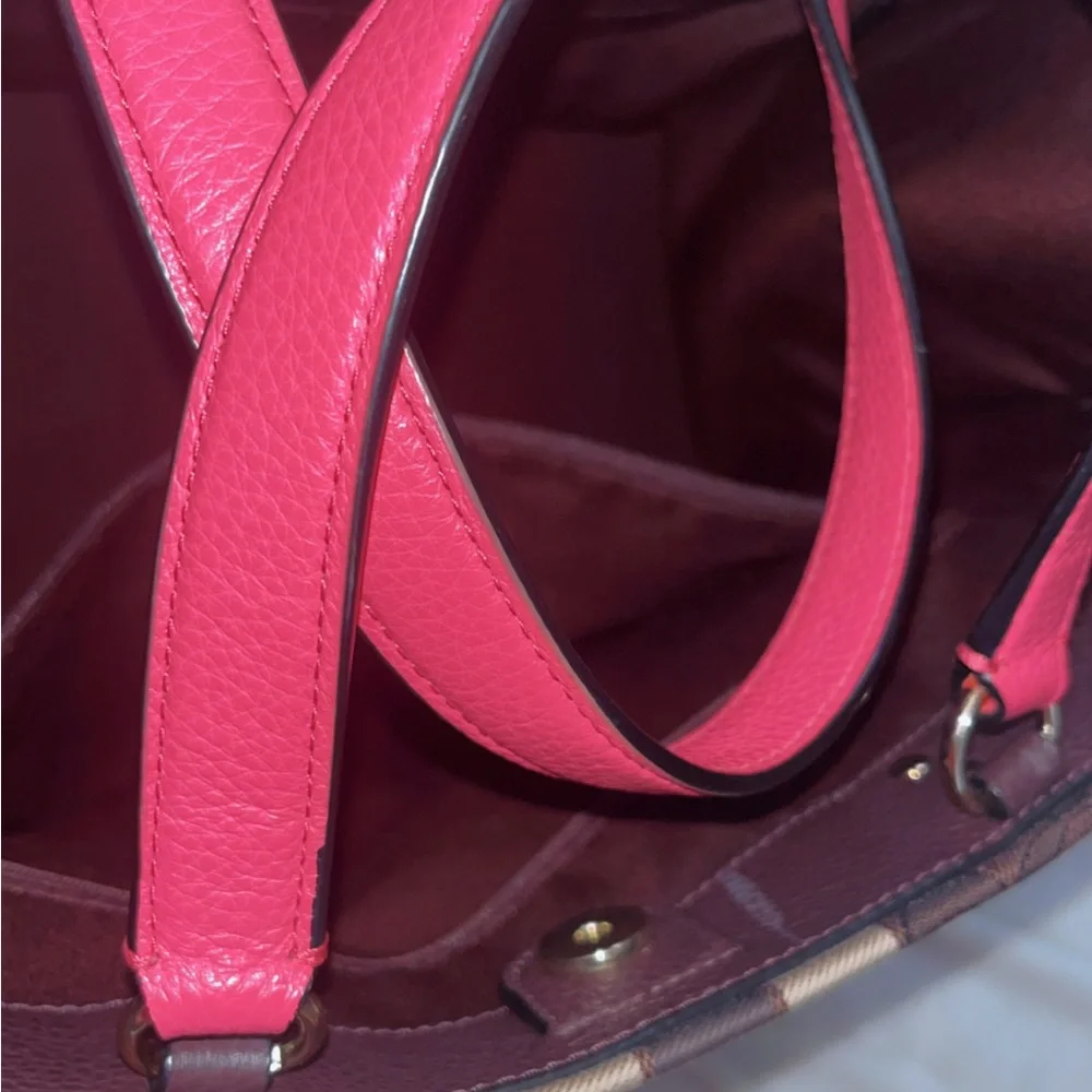 Coach Brown Signature Canvas Tote with Pink Trim - Picture 7 of 7